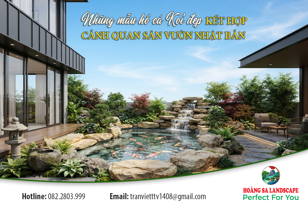 Những mẫu hồ cá Koi đẹp kết hợp cảnh quan sân vườn Nhật Bản