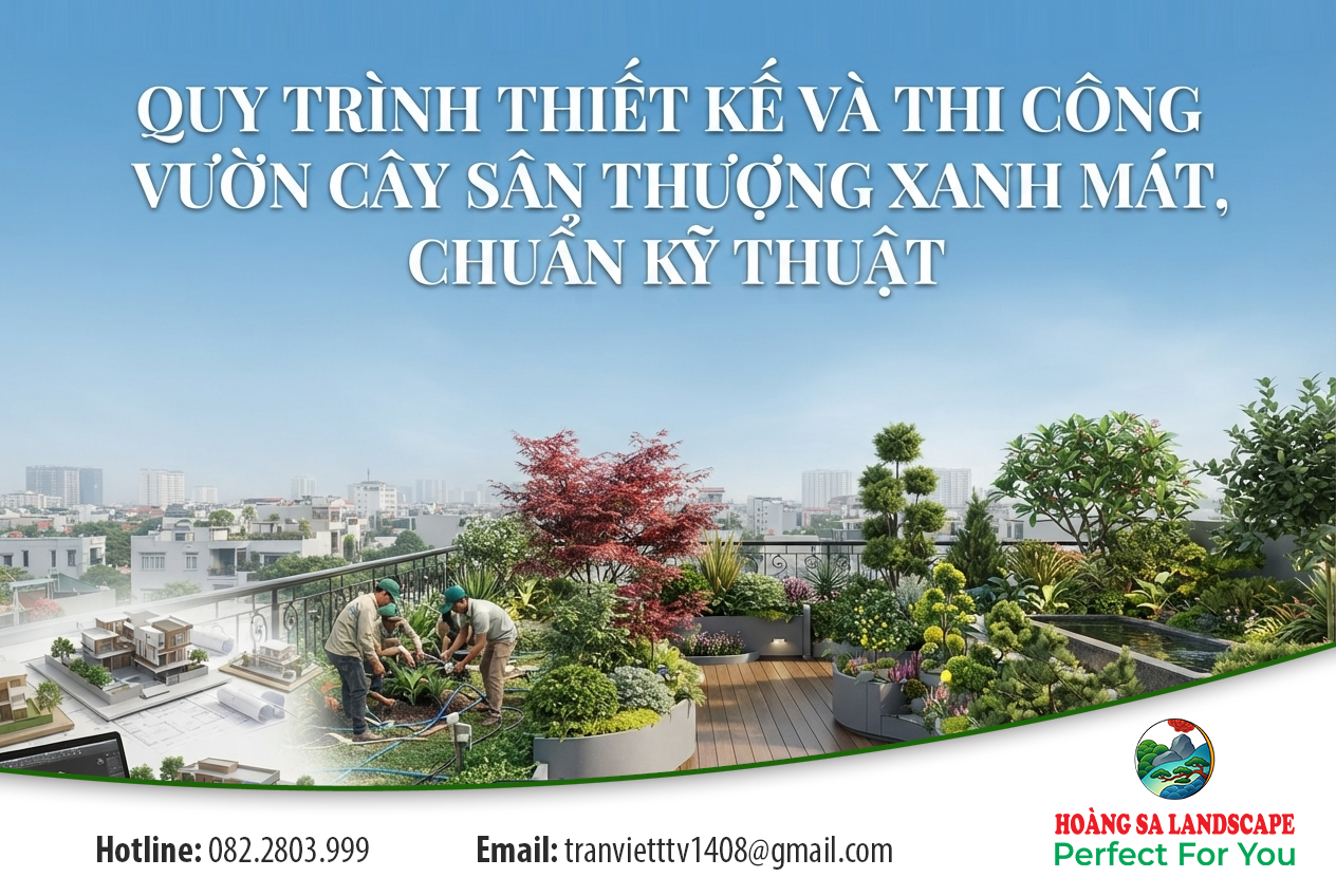 Quy trình thiết kế và thi công vườn cây sân thượng xanh mát, chuẩn kỹ thuật