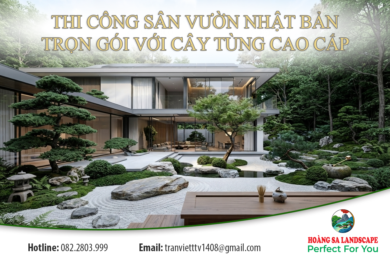 Thi công sân vườn Nhật Bản trọn gói với cây tùng cao cấp